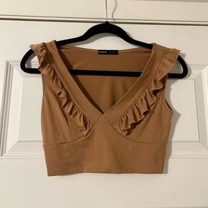 Tan Sleeveless Crop top from Shein